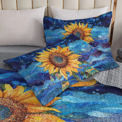 Shineful All Season Quilt 3-Piece Set Beautiful Starry Sunflower Night