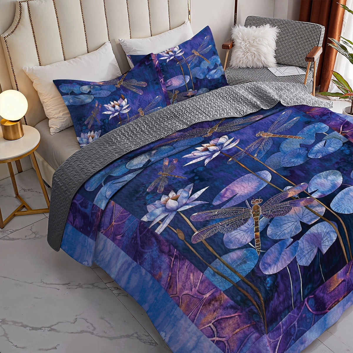 Shineful All Season Quilt 3-Piece Set Midnight Dragonfly Dreams