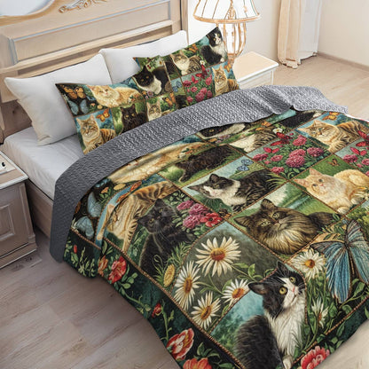 Shineful All Season Quilt 3-Piece Set Feline Fantasy