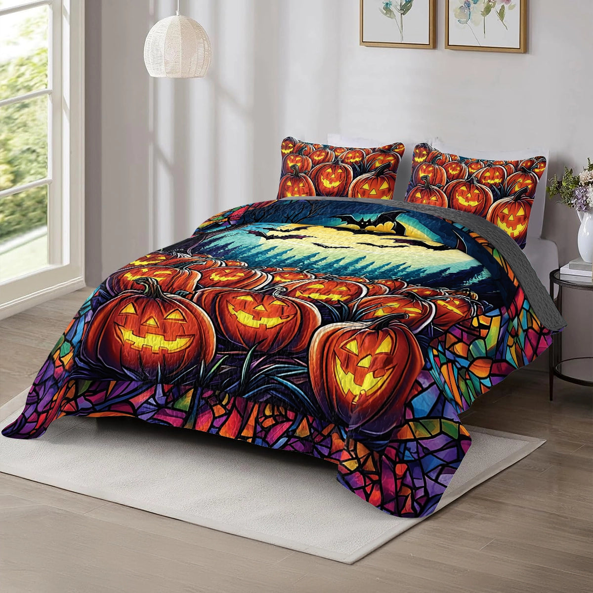 Shineful All Season Quilt 3-Piece Set - Halloween Pumpkin Patch