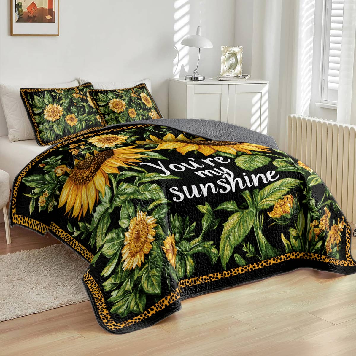 Shineful All Season Quilt 3-Piece Set Sunflower Quote