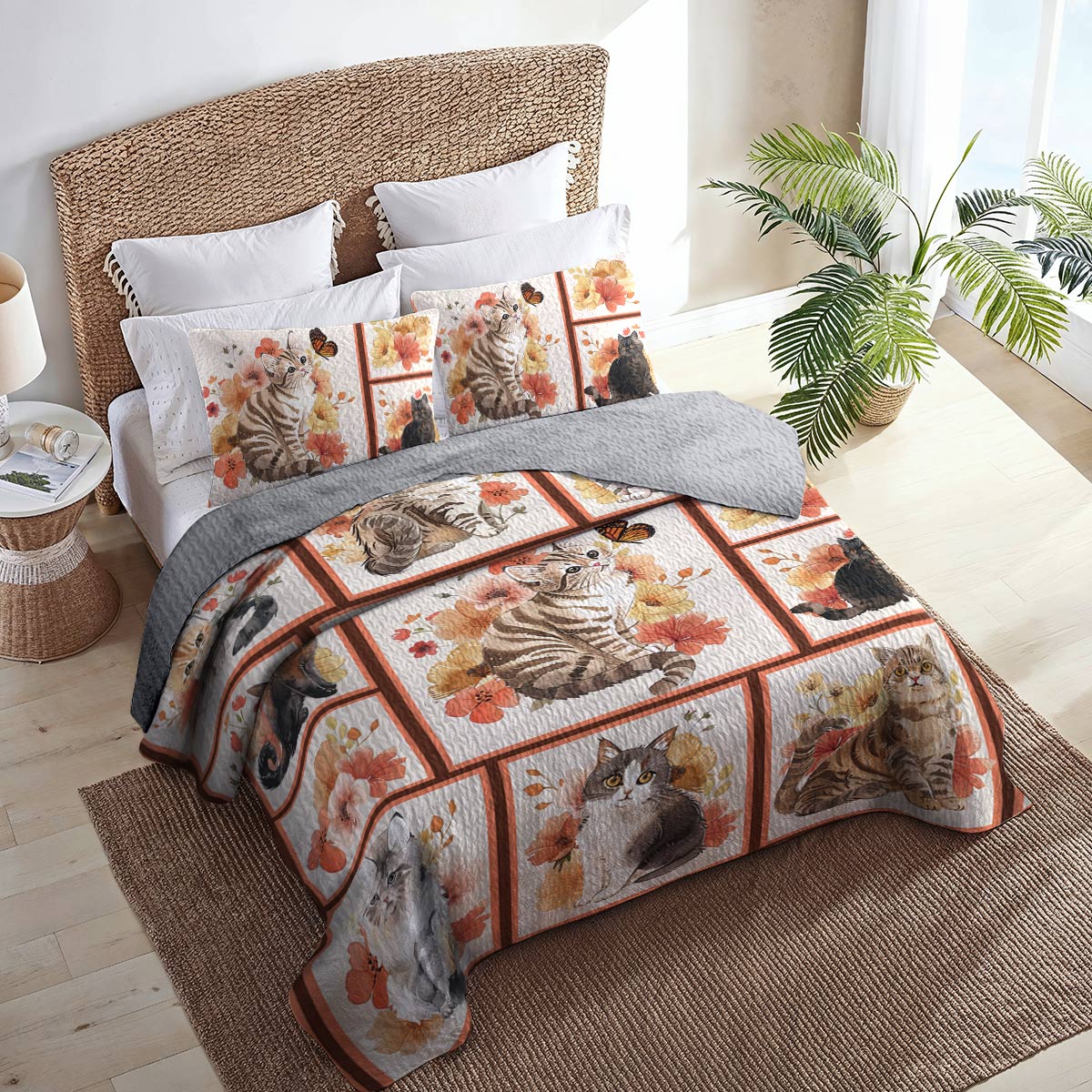 Shineful All Season Quilt 3-teiliges Set Katze und Blume 