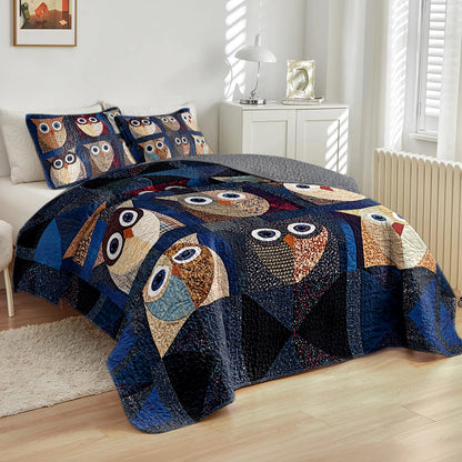 Shineful All Season Flat Print Quilt 3-Piece Set - Night Owl