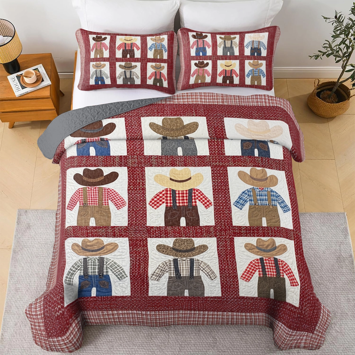 Shineful All Season Quilt 3-teiliges Set Cowboy Patchwork Ranch Kinder