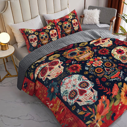 Shineful All Season Quilt 3-Piece Set Vibrant Sugar Skull