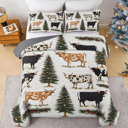 Shineful All Season Quilt 3-Piece Set Cow Rustic Christmas Longhorn