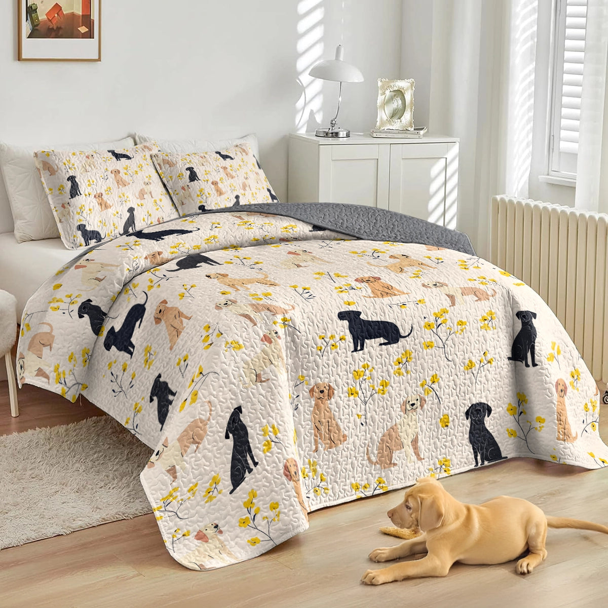 Shineful All Season Quilt 3-Piece Set Labrador Floral Delight