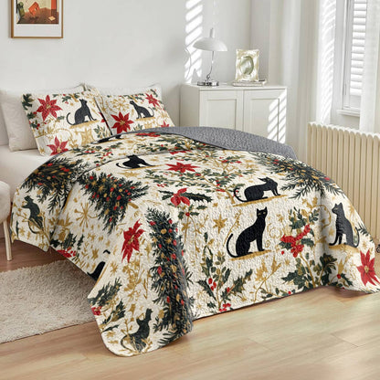 Shineful All Season Quilt 3-Piece Set Lady Black Cats Christmas