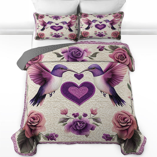 Shineful All Season Quilt 3-Piece Set Hummingbird Couple