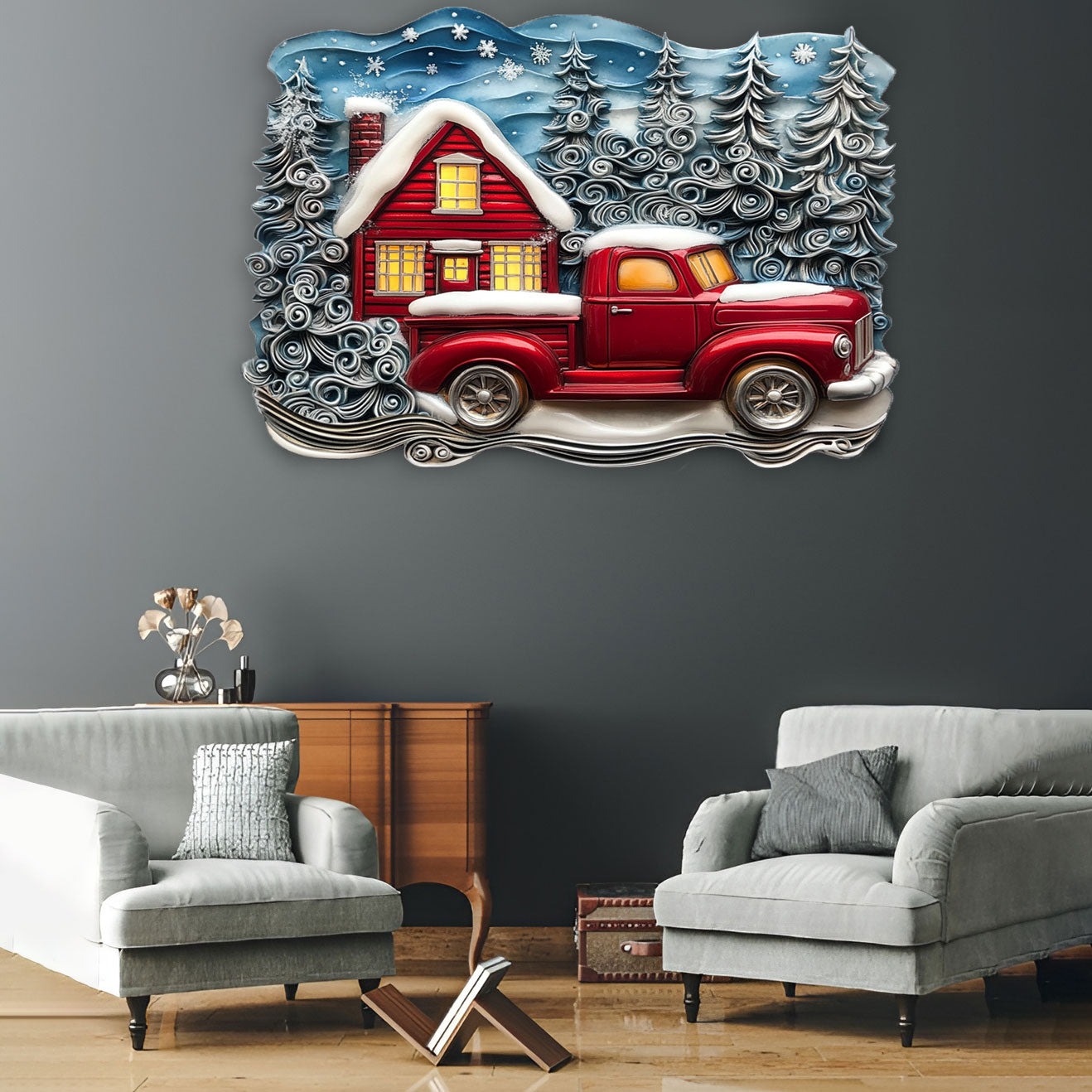 Shineful 2D Metal Sign Snowy Cabin