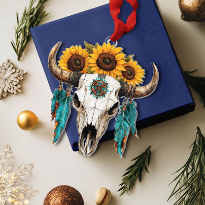 Shineful 2D Acrylic Ornament Bull Skull And Sunflower