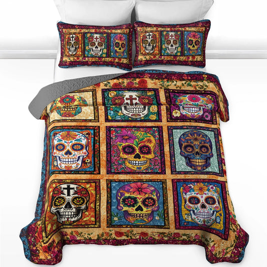 Ensemble de courtepointe toutes saisons Shineful 3 pièces Sugar Skull Fiesta