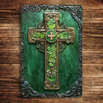 Shineful 2D Metal Sign Sacred Clover Celtic Cross