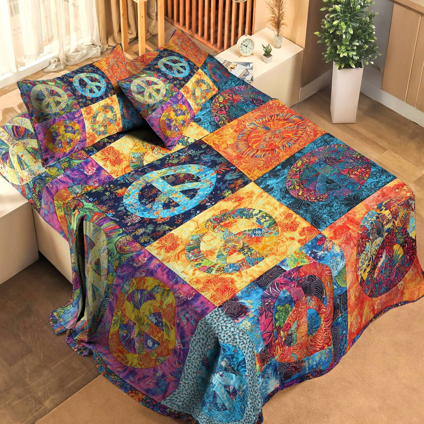 Shineful 4-Piece Bed Sheet Set Multicolored Peace Sign