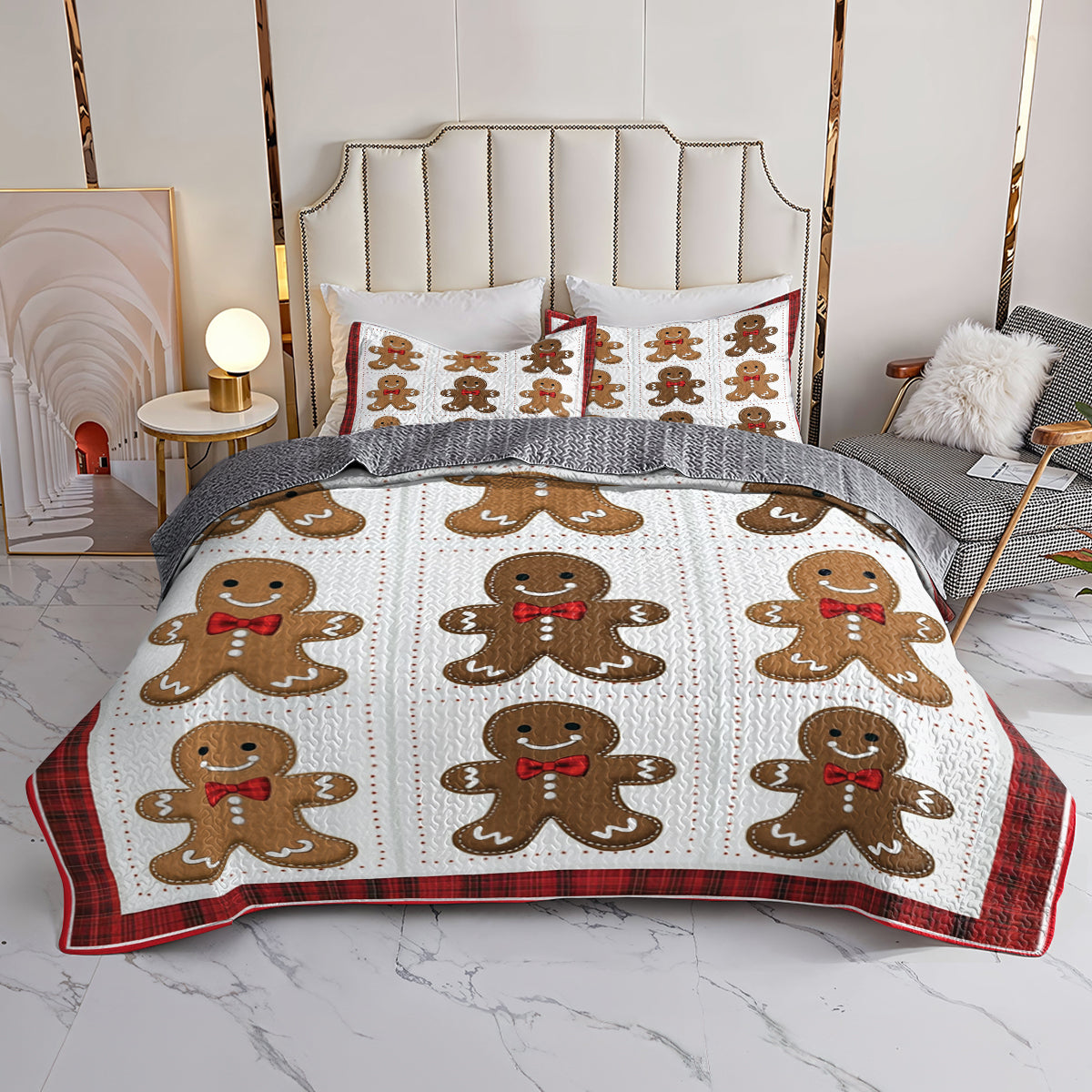 Shineful All Season Quilt 3-Piece Set Cute Christmas Gingerbread