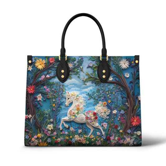 Glänzende Ledertasche Whimsical Horse Blossom