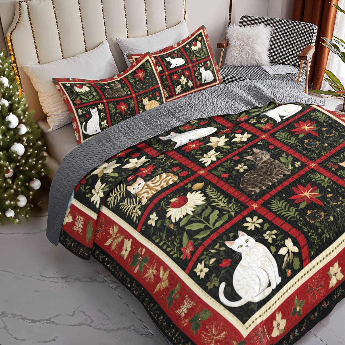 Shineful All Season Quilt 3-Piece Set Winter Catscape