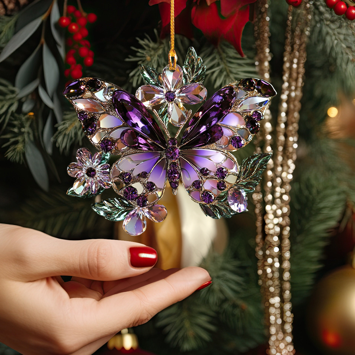 Shineful 2D Acrylic Ornament Elegent Crystal Purple Butterfly