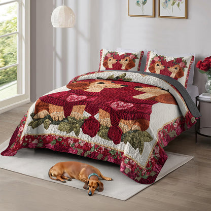 Shineful All Season Quilt 3-Piece Set Lovely Dachshund Couple