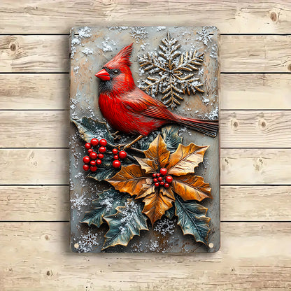 Shineful 2D Metal Sign Snowy Forest Cardinal