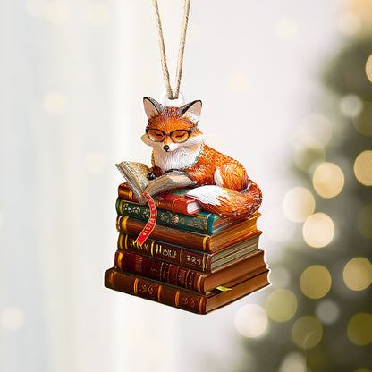 Shineful 2D Acrylic Ornament Fox With Stack of Books