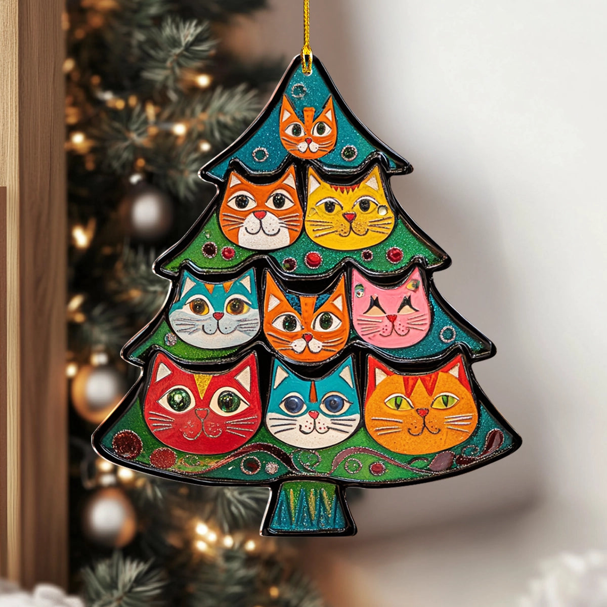 Shineful 2D Acrylic Ornament Purrfectly Festive Cat Tree