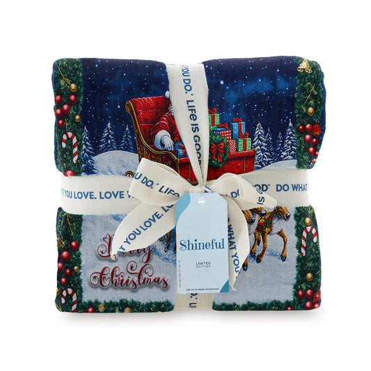 Shineful Fleece Blanket Santa's Sleigh Ride Christmas Quilt