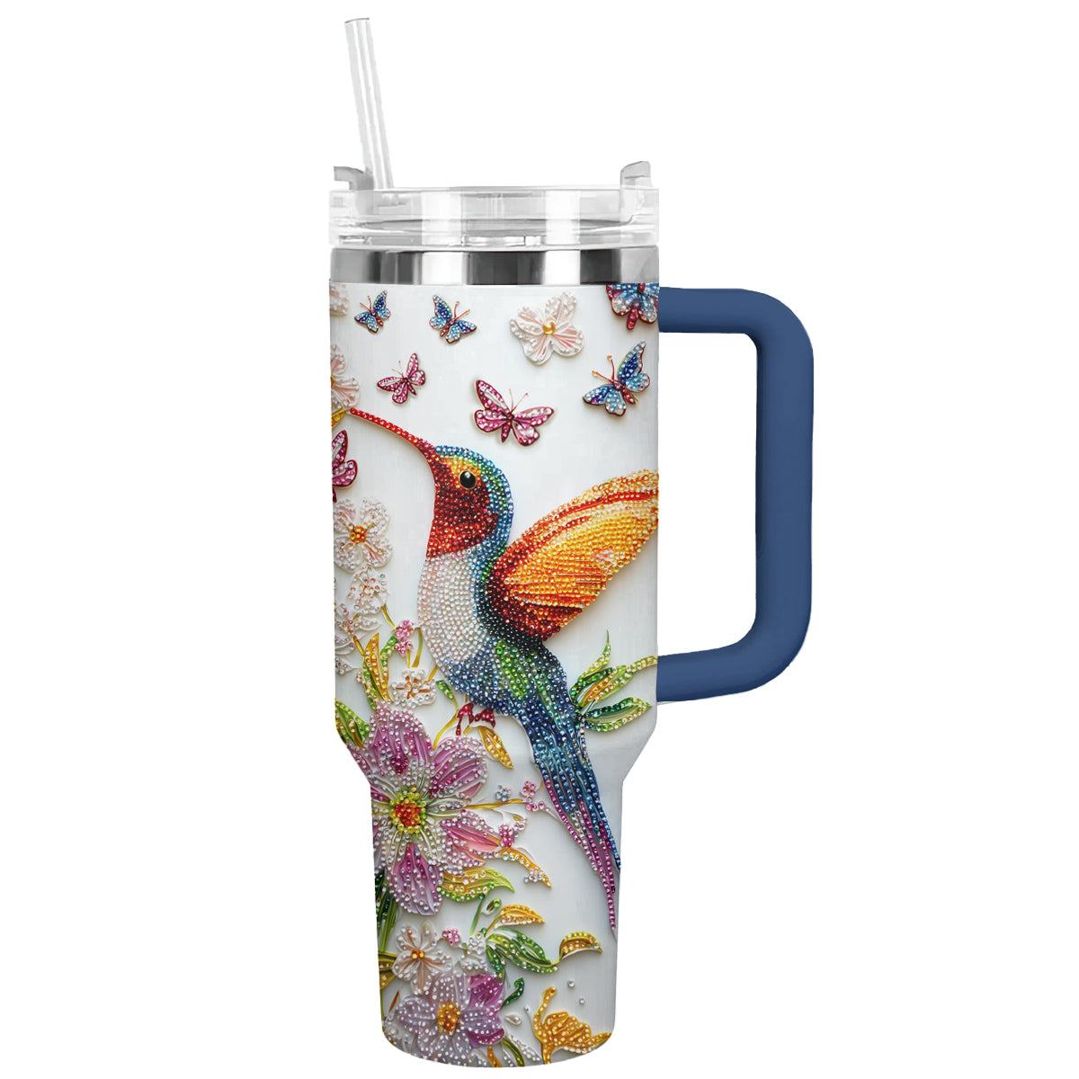 Shineful Glossy Tumbler Blossom Hummingbird With Butterflies