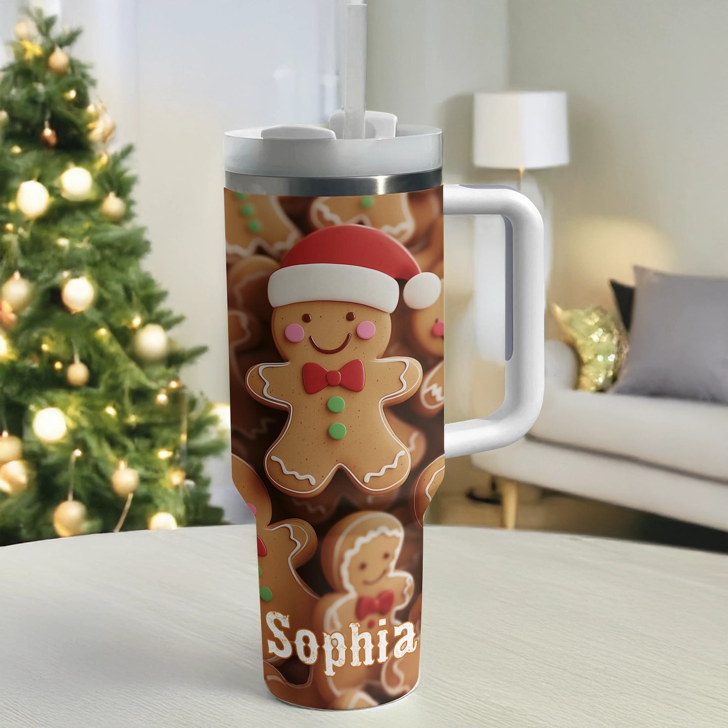 Shineful Glossy Tumbler Personalized Christmas Gingerbread Cheer