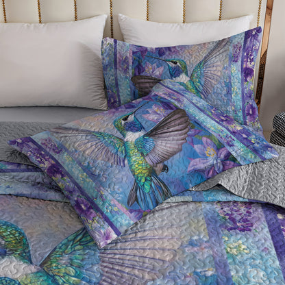 Shineful All Season Quilt 3-Piece Set Hummingbird & Purple Lilac