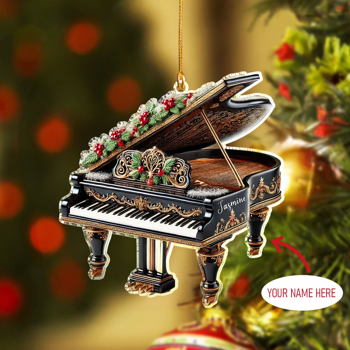 Shineful Personalized 2D Acrylic Ornament Grand Piano Holiday