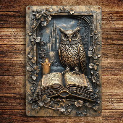 Shineful 2D Metal Sign Owl Reading