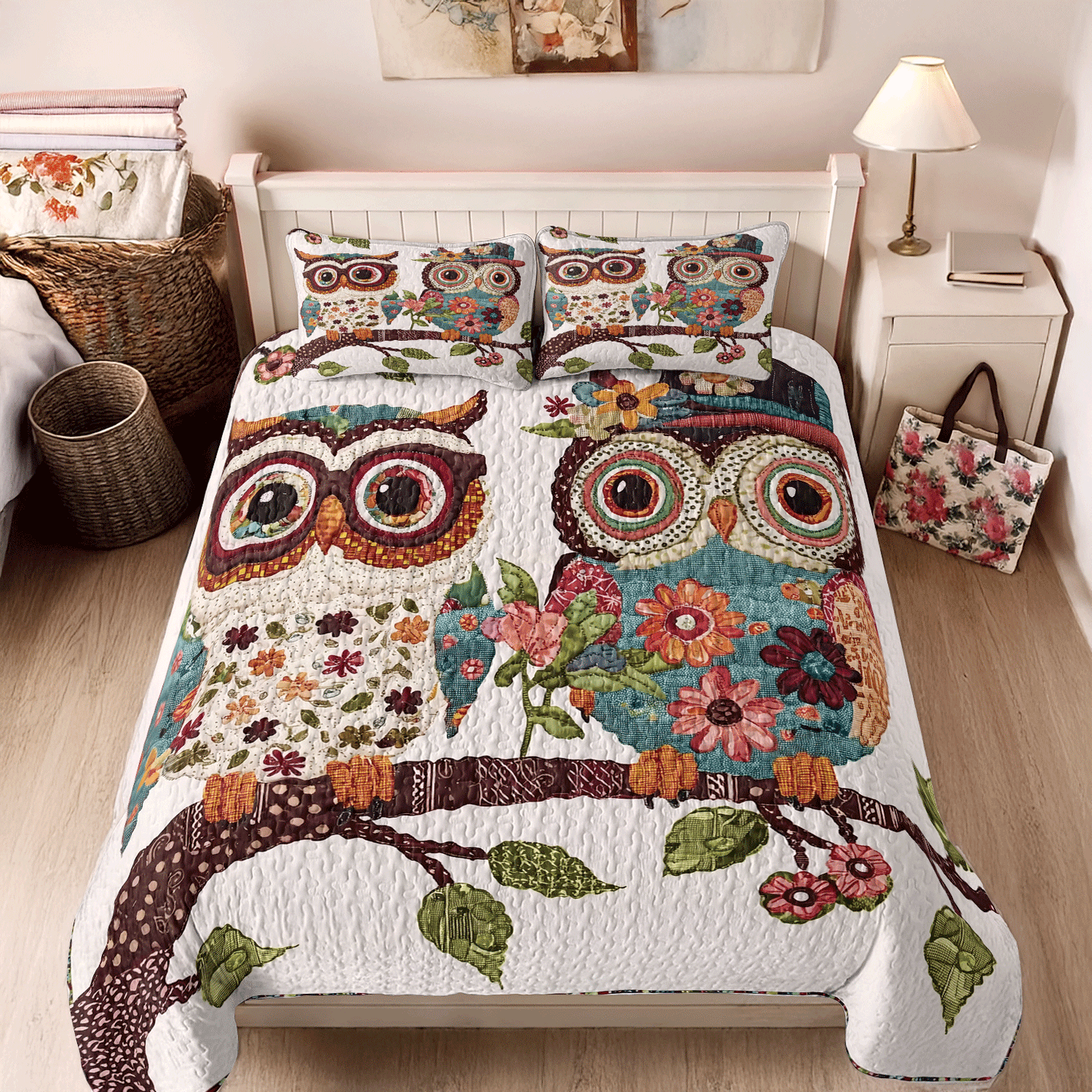 Ensemble de courtepointe toutes saisons Shineful 3 pièces - Forever Owl Love