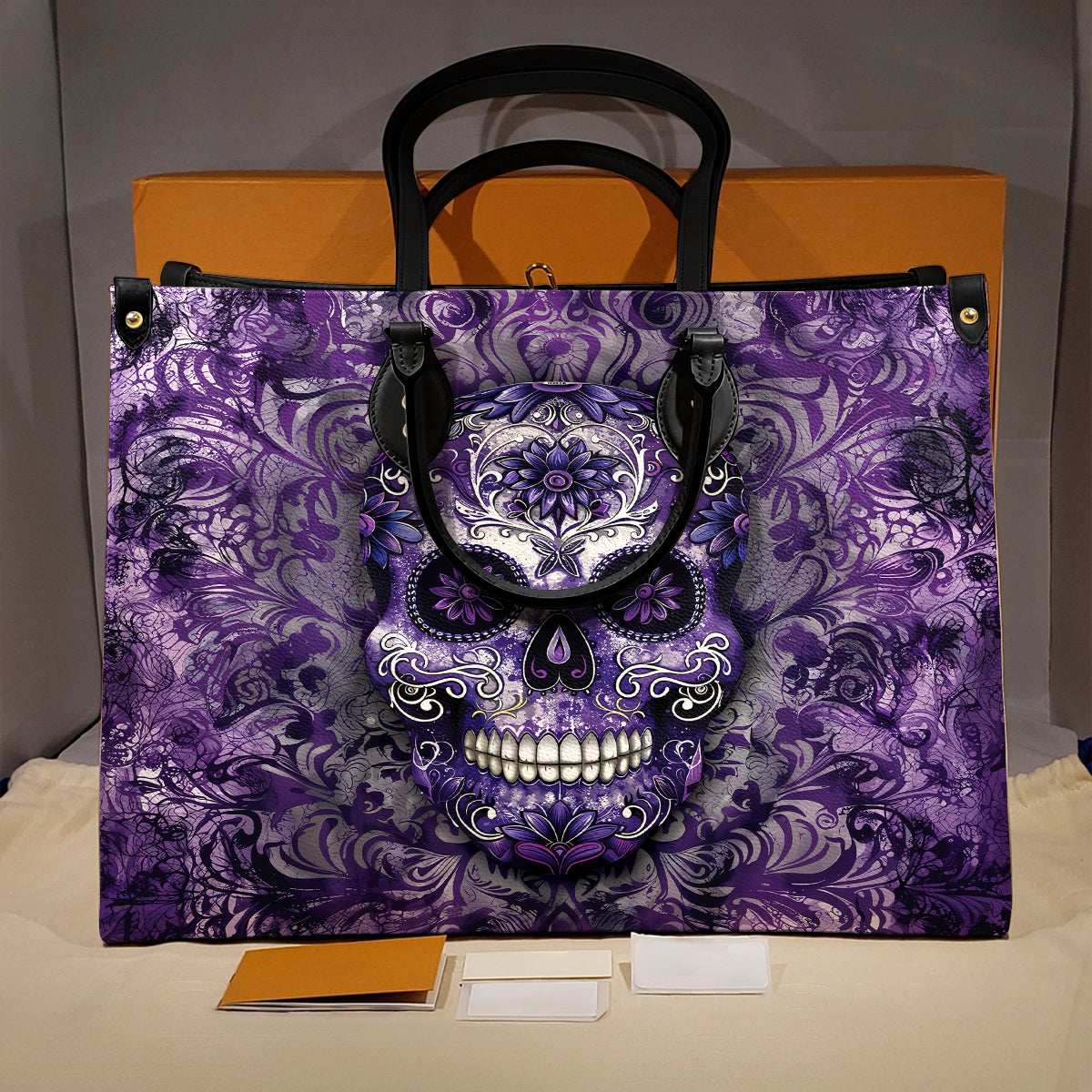 Glänzende Ledertasche Wunderschöner Mandala-Totenkopf