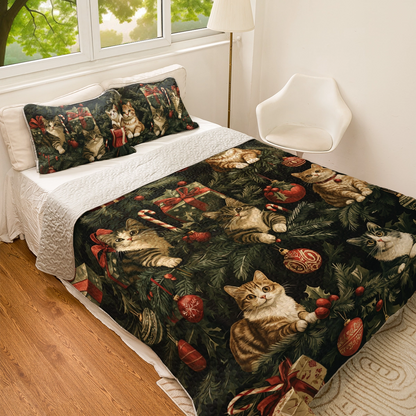 Shineful All Season Quilt 3-Piece Set Meowy Christmas Tree