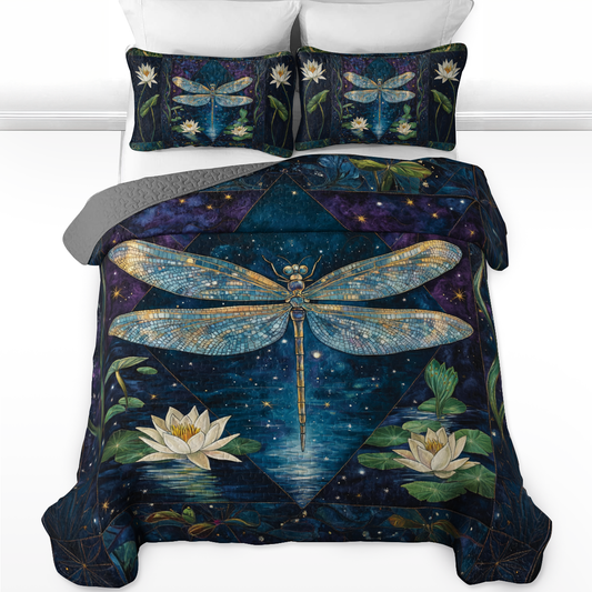 Ensemble de courtepointe toutes saisons Shineful 3 pièces Mystic Dragonfly