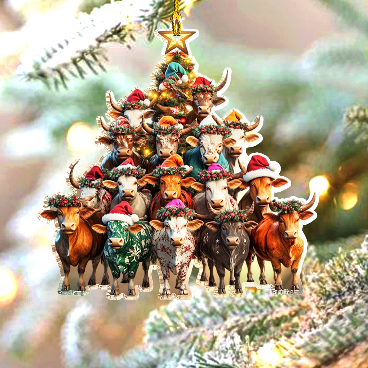 Shineful 2D Acrylic Ornament Merry Christmas Cows Tree