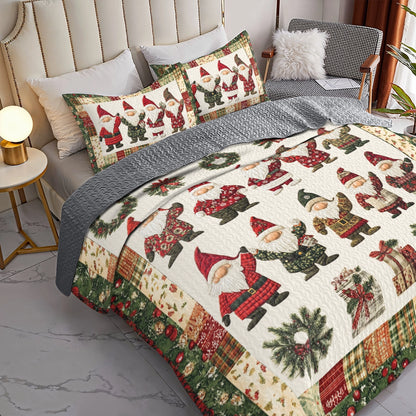 Shineful All Season Quilt 3-Piece Set Jolly Gnomes Christmas