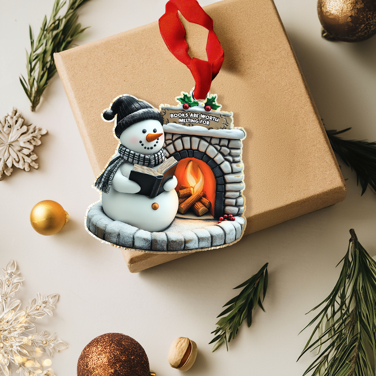 Shineful 2D Acrylic Ornament Snowman Book Nook