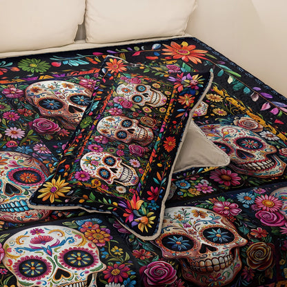 Shineful All Season Quilt 3-Piece Set Blossom Skull Elegance