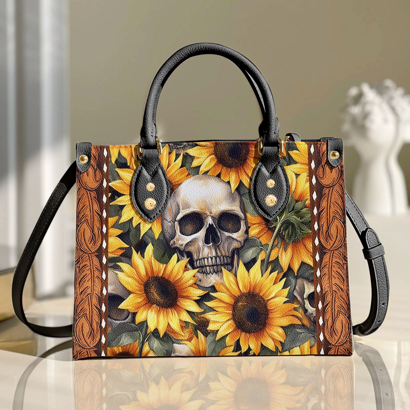 Shineful Leather Bag Sunflower Skull