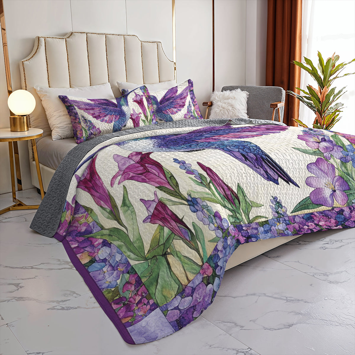 Shineful All Season Quilt 3-Piece Set Floral Hummingbird