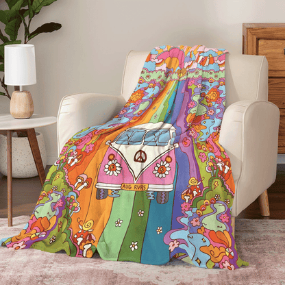 Shineful Fleece Blanket Rainbow Hippie Van