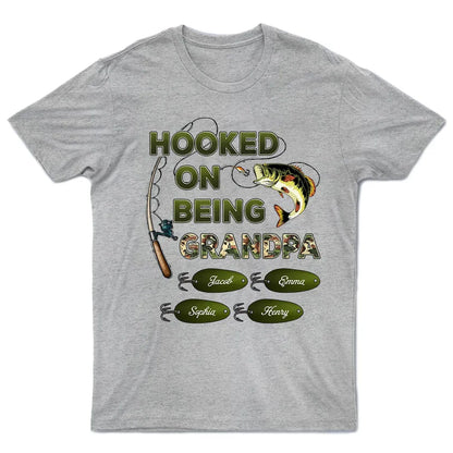 Shineful Father's Day Gift For Grandpa, Dad, Husband - Hooked On Being Grandpa Papa Fishing Camouflage Personalized Unisex T-Shirt