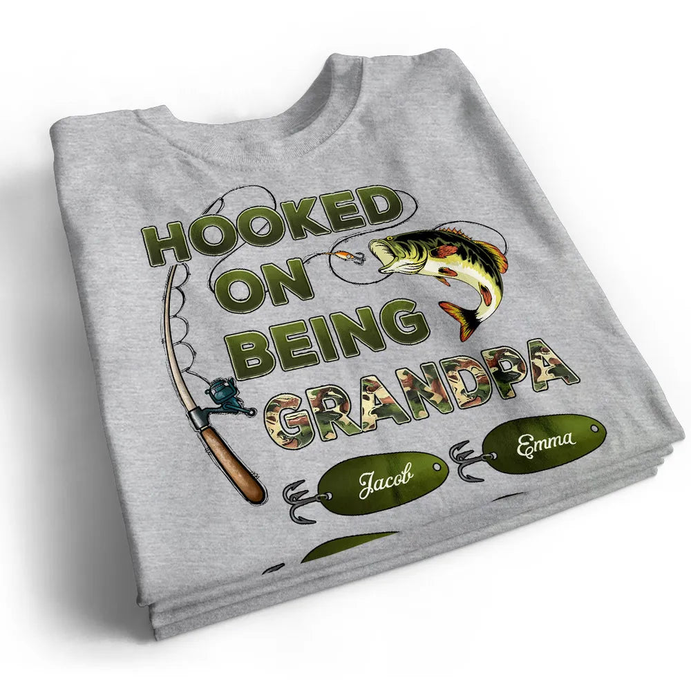 Shineful Father's Day Gift For Grandpa, Dad, Husband - Hooked On Being Grandpa Papa Fishing Camouflage Personalized Unisex T-Shirt