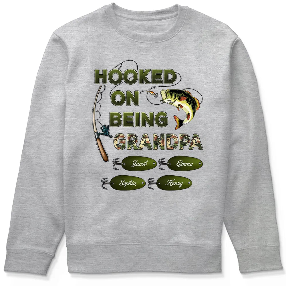 Shineful Father's Day Gift For Grandpa, Dad, Husband - Hooked On Being Grandpa Papa Fishing Camouflage Personalized Unisex T-Shirt