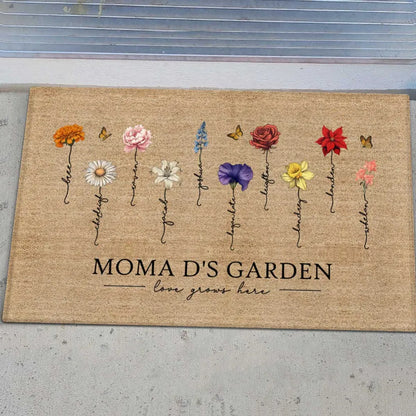 Shineful Doormat Grandma‘s Garden Love Grows Here Vintage Birth Flowers Swirl Name Personalized Door Mat