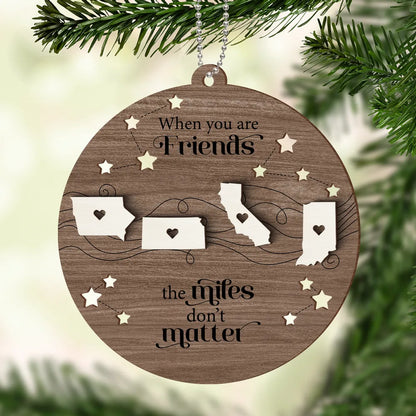 Shineful Long Distance Family Friends Siblings Sisters Besties Personalized 2-Layered Wooden Ornament