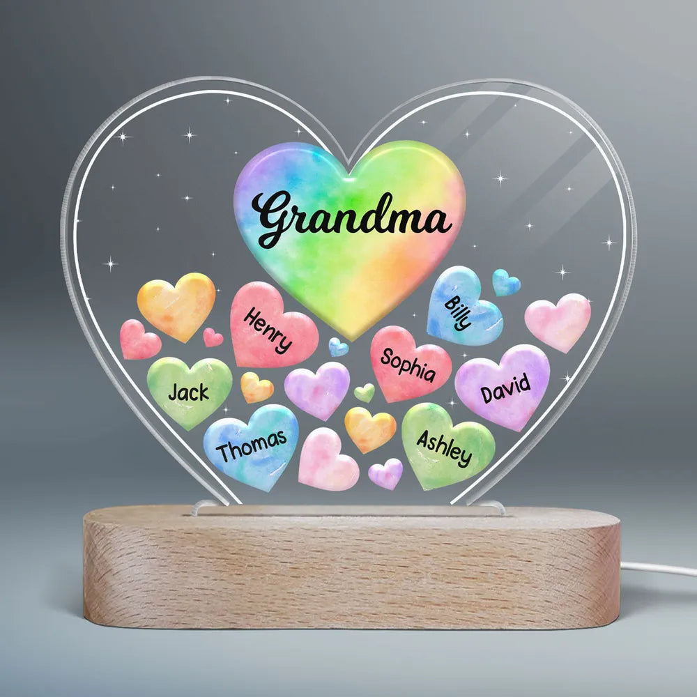 Shiny Heart Mica LED Lampe Oma Mama Herzen im Herzen personalisiert