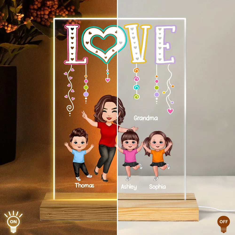 Shineful Mica LED Lamp LOVE Happy Doll Grandma Mom With Kids Personalized